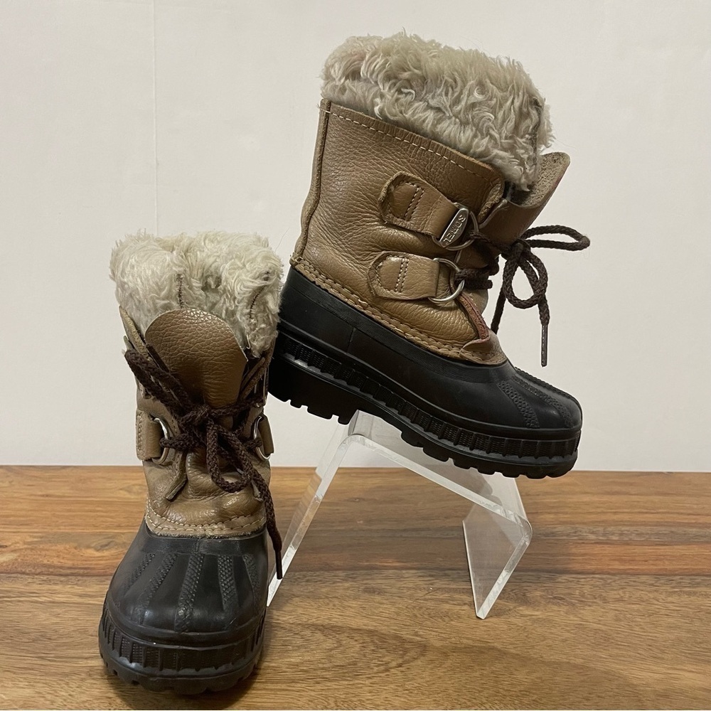 Sorel Ram‎ Tan Black Winter Snow Boots Kids Toddler sz 7 Outdoor Adventure